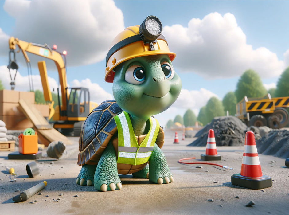 La tortue consciencieuse en agent de sécurité : un œil vigilant sur le chantier - Puzzle photo CALVENDO' 