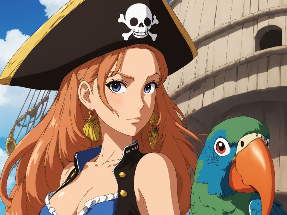 Anime Piratenmädchen mit Papagei - CALVENDO Foto-Puzzle'