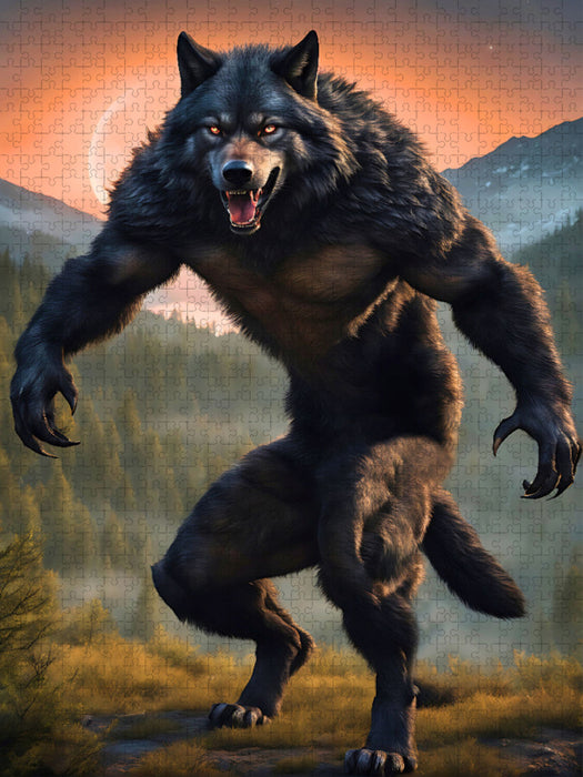 Ein Werwolf heult zum roten Mond - CALVENDO Foto-Puzzle'