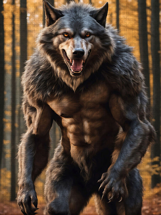 Ein Werwolf lauert in einem düsteren Wald - CALVENDO Foto-Puzzle'