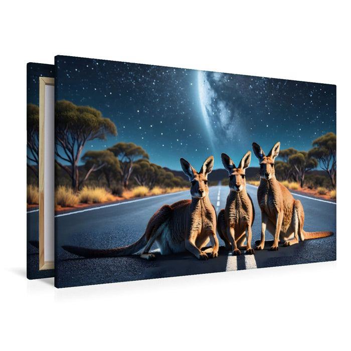 Premium Textil-Leinwand Kängurus unter traumhaftem Sternenhimmel der australischen Nacht
