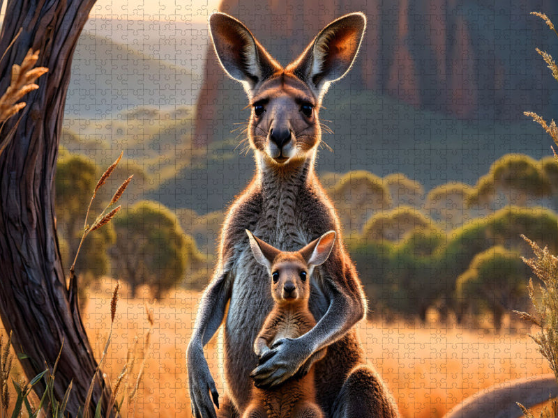 Fürsorgliche Känguru-Mutter beschützt ihr Junges - CALVENDO Foto-Puzzle'