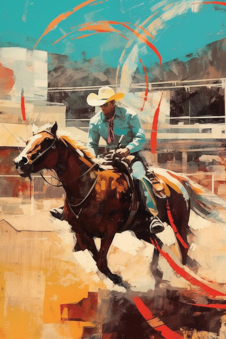 Premium Textil-Leinwand Rodeo-Rebellen: Der Cowboy im Sturm