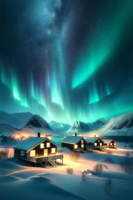 Premium Textil-Leinwand Aurora über Norwegen: Ein Wintermärchen