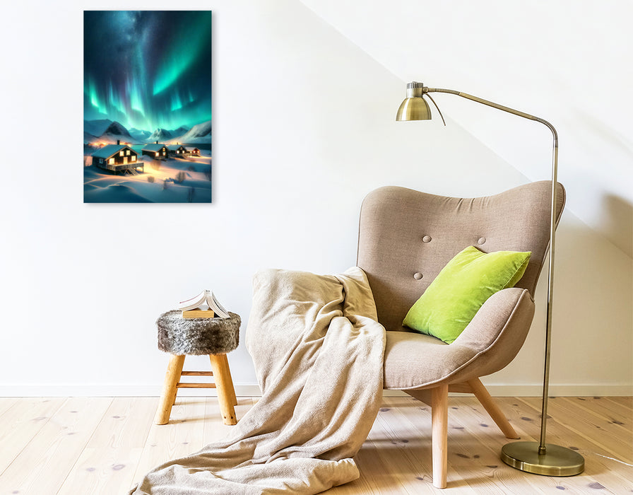 Premium Textil-Leinwand Aurora über Norwegen: Ein Wintermärchen