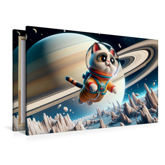 Premium Textil-Leinwand Katzenkosmonaut: Tanz durch Saturns Ringe