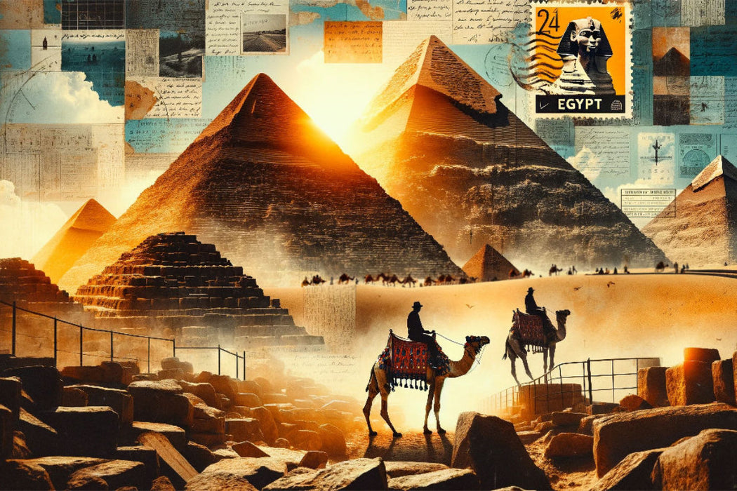 Premium Textil-Leinwand Echos der Ewigkeit: Pyramiden von Gizeh im künstlichen Licht