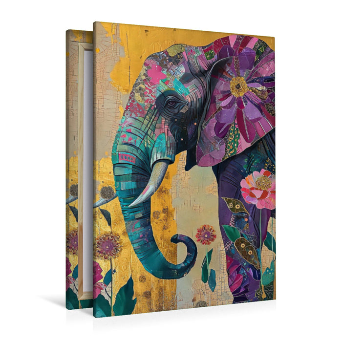 Premium Textil-Leinwand Farbenfroher Elefant