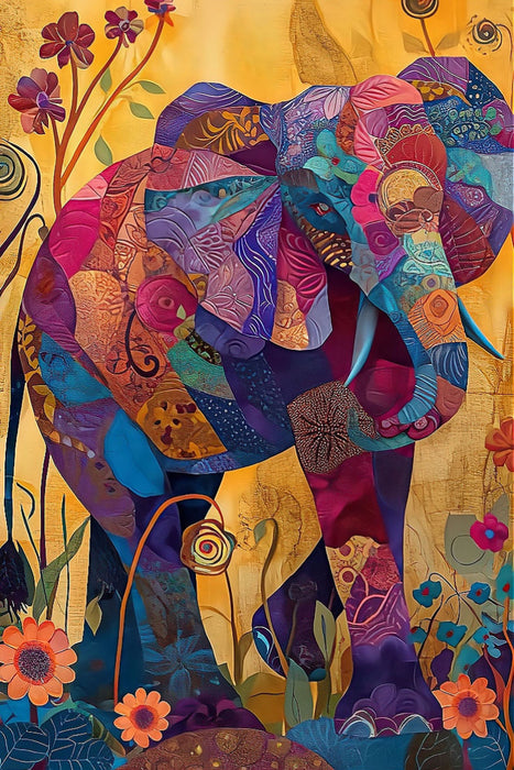 Premium Textil-Leinwand Farbenfroher Elefant
