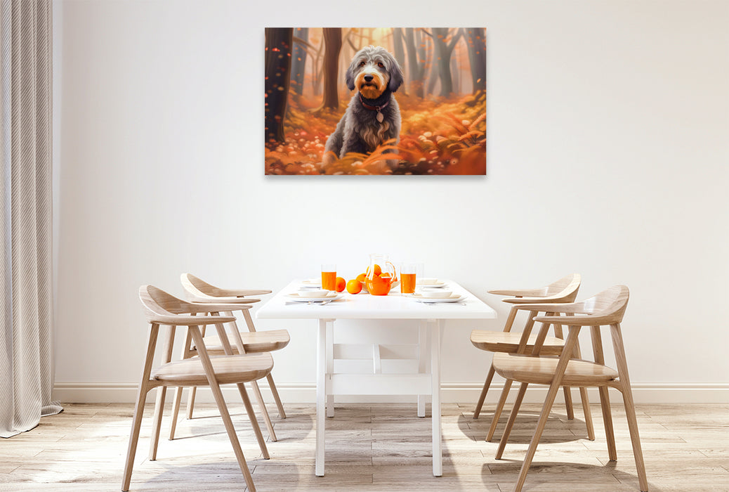 Premium Textil-Leinwand Aussiedoodle im Herbstwald