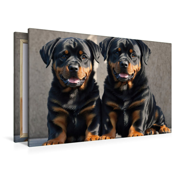 Premium Textil-Leinwand Majestätische Rottweiler - Voller Kraft und Loyalität