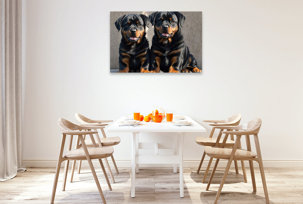 Premium Textil-Leinwand Majestätische Rottweiler - Voller Kraft und Loyalität