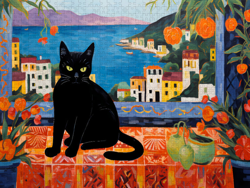 Chat noir sur une table - Puzzle photo CALVENDO' 