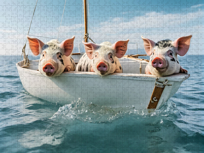 Freche rosa Schweinchen beim Segeln - CALVENDO Foto-Puzzle'