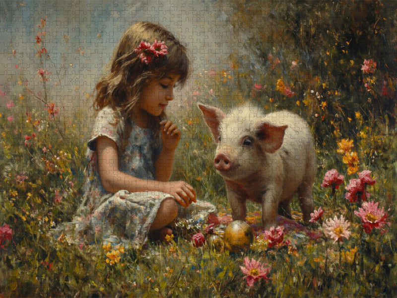 Magie de l'été avec un ami cochon - Puzzle photo CALVENDO' 