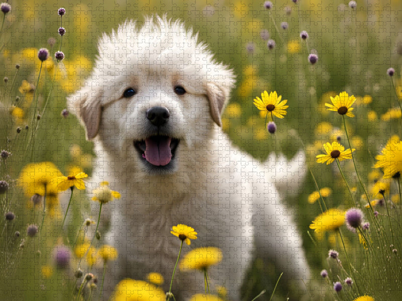 Chiot à l'aventure dans la prairie - Puzzle photo CALVENDO' 