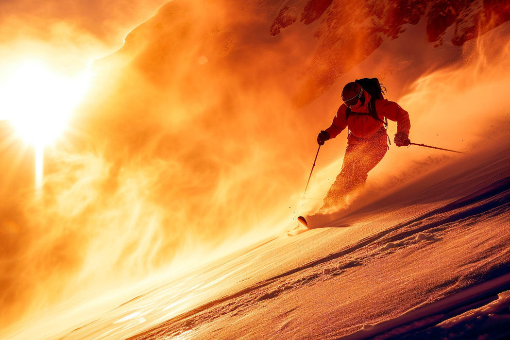 Premium Textil-Leinwand Skifahren, ein Wintertraum