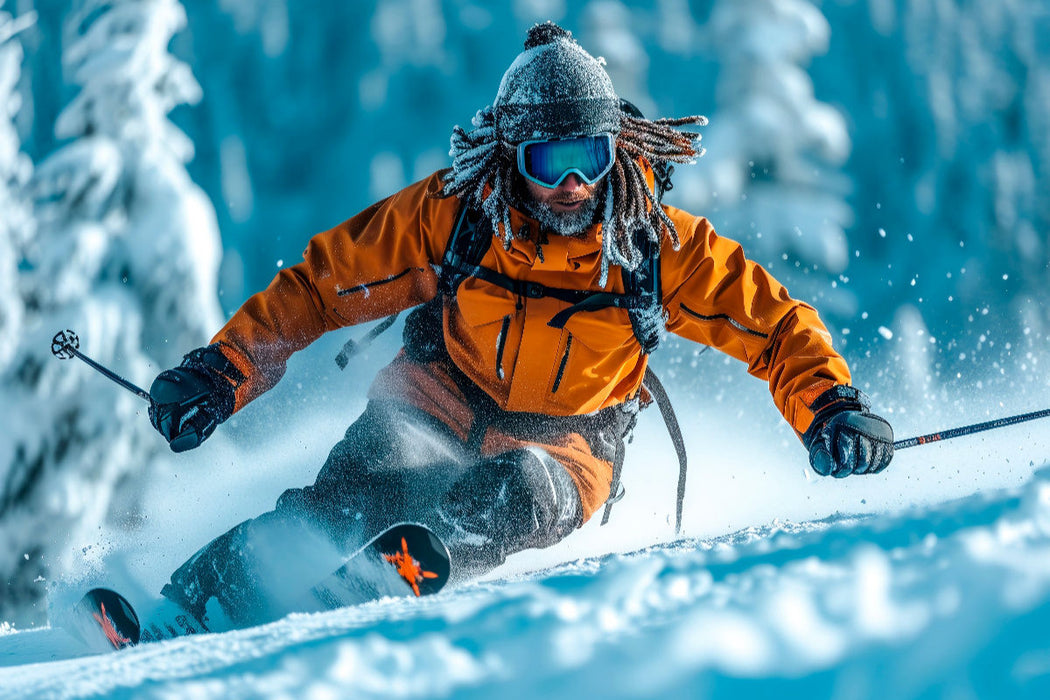 Premium Textil-Leinwand Skifahren, voller Dynamik und Schwung