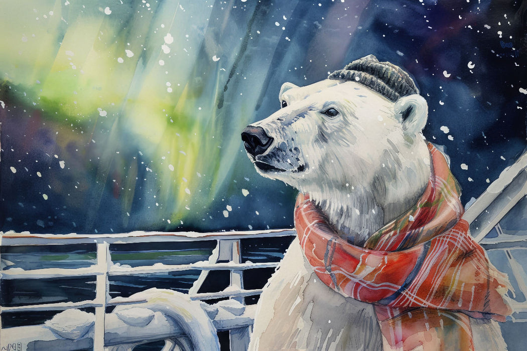 Premium Textil-Leinwand Eisbär Eiks Rückreise mit dem Schiff an Norwegens Küste
