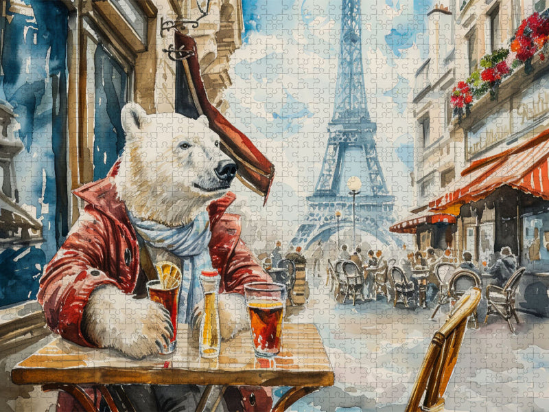 Eisbär Eik im Straßencafè in Paris in Frankreich - CALVENDO Foto-Puzzle'
