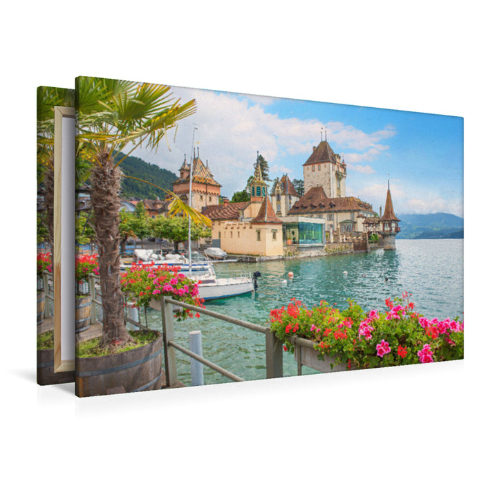 Premium Textil-Leinwand Schloss Oberhofen am Thunersee