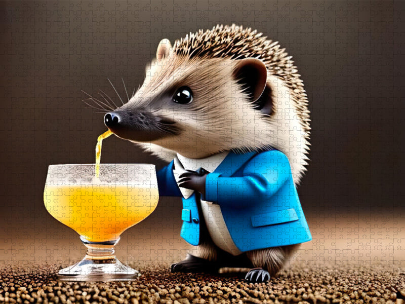 Igel im feinen Anzug trinkt einen Cocktail - CALVENDO Foto-Puzzle'