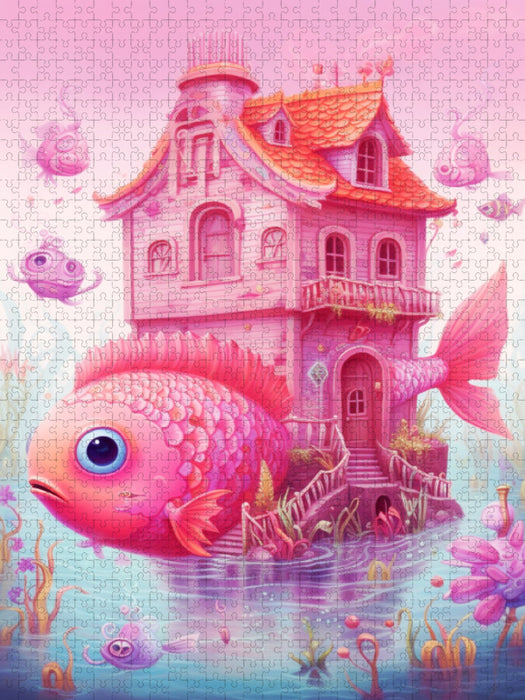 Ein dicker Fisch steckt im zu kleinen Haus fest - CALVENDO Foto-Puzzle'
