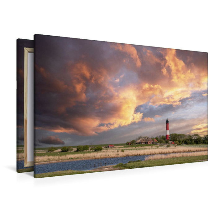 Premium textile canvas Dramatic sky over the Pellworm lighthouse 