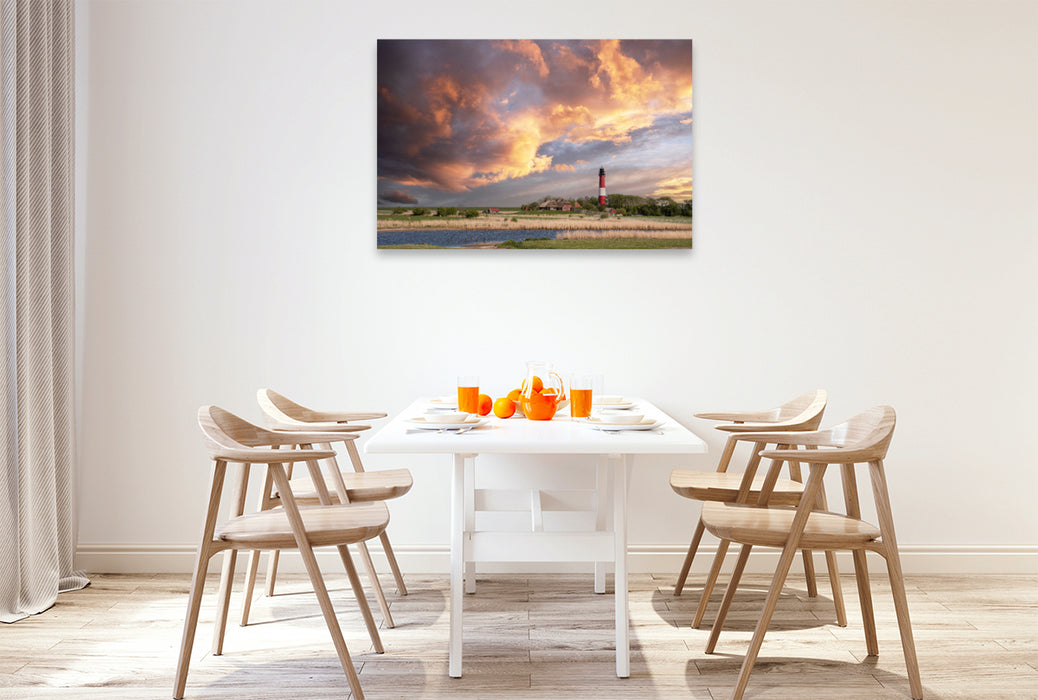 Premium textile canvas Dramatic sky over the Pellworm lighthouse 