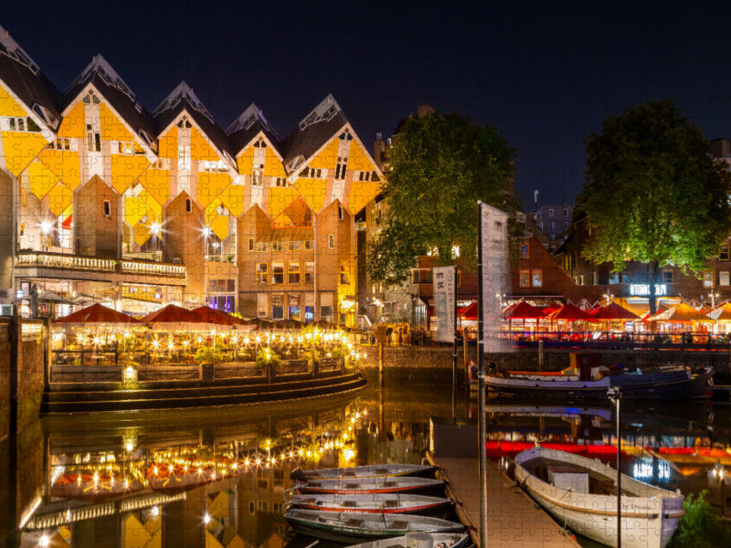 ROTTERDAM Vieux port et maisons cubiques la nuit - Puzzle photo CALVENDO' 