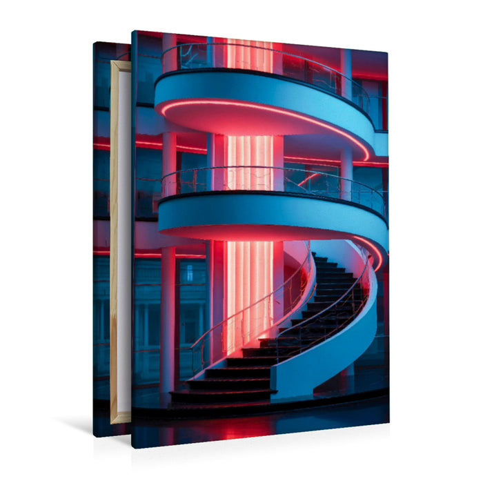 Premium Textil-Leinwand Treppenhäuser - ein Spiel mit der Farbe blau