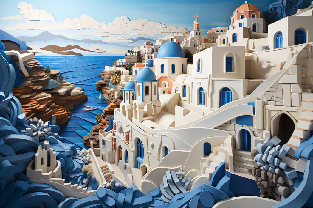 Premium Textil-Leinwand Santorini in Papierschichtkunst