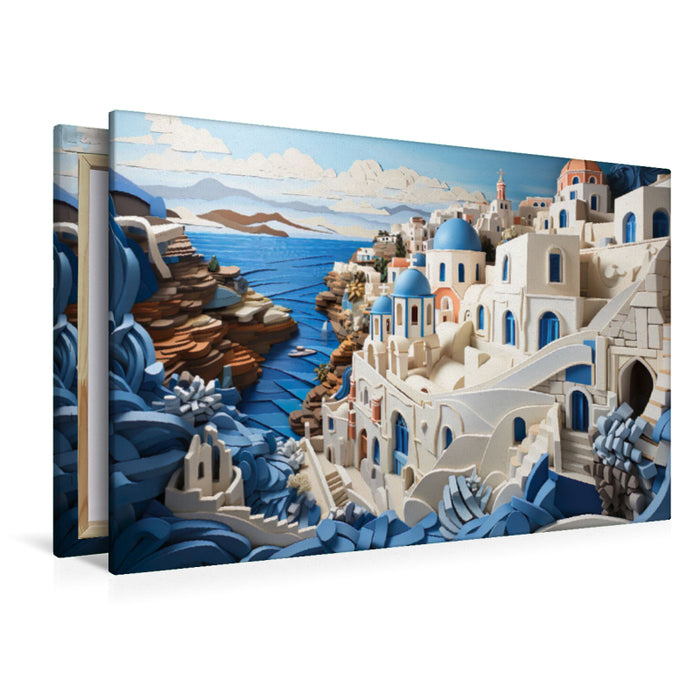 Premium Textil-Leinwand Santorini in Papierschichtkunst