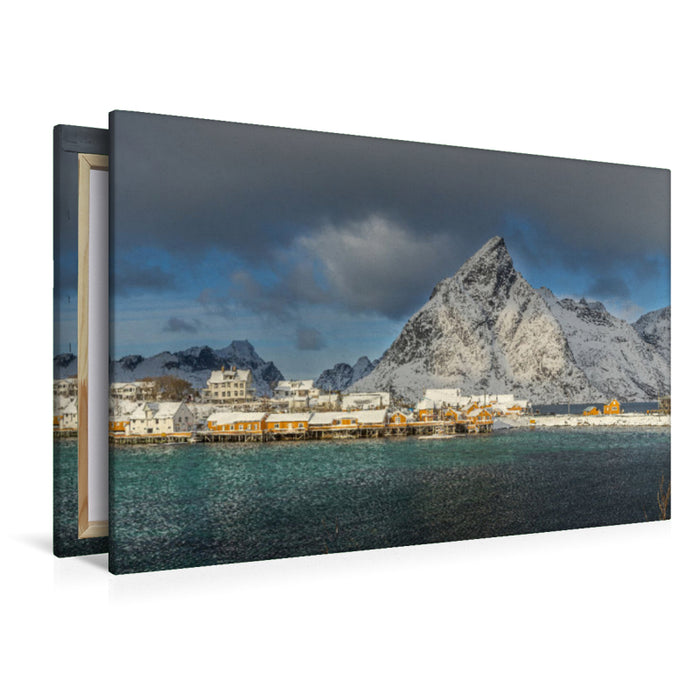 Premium Textil-Leinwand Winterlandschaft in Sakrisøy auf den Lofoten