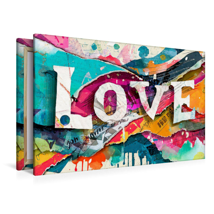 Premium Textil-Leinwand Abstrakt bunte Kunst mit Text Love