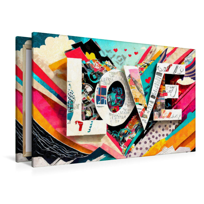 Premium Textil-Leinwand Buntes gerissenes Papier Design mit Text Love