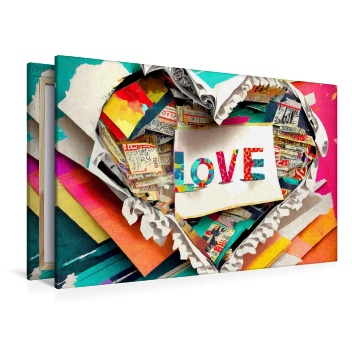 Premium Textil-Leinwand Bunter Design Hintergrund mit Herz und Text LOVE