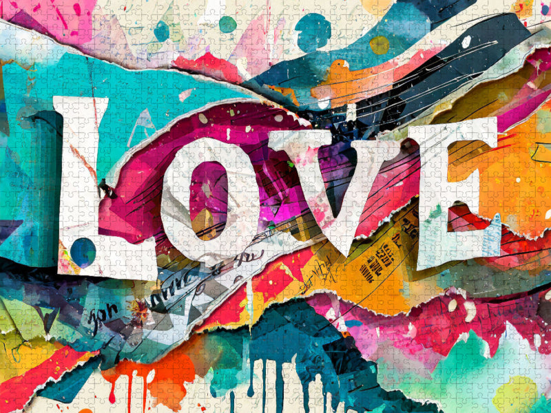 Abstrakt bunte Kunst mit Text Love - CALVENDO Foto-Puzzle'