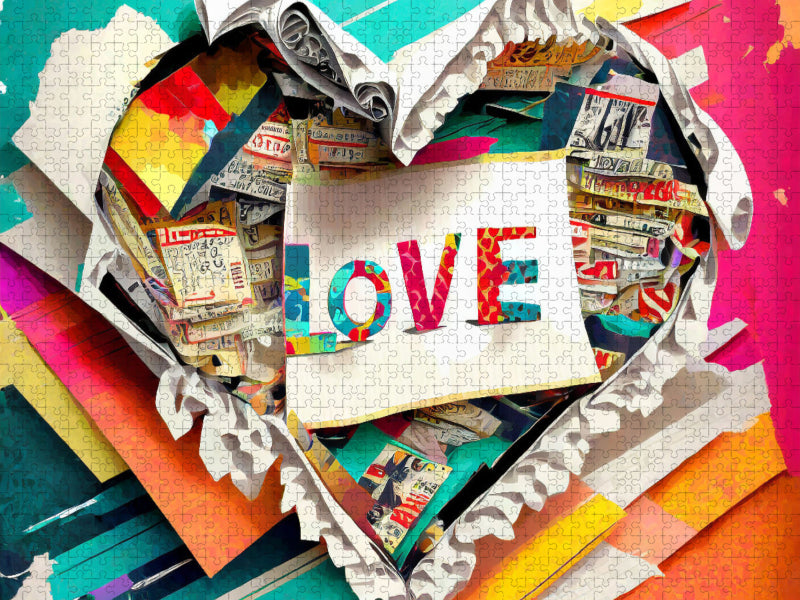 Bunter Design Hintergrund mit Herz und Text LOVE - CALVENDO Foto-Puzzle'