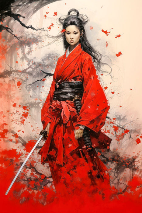 Premium Textil-Leinwand Samurai, die bewundernswerte Kämpferin