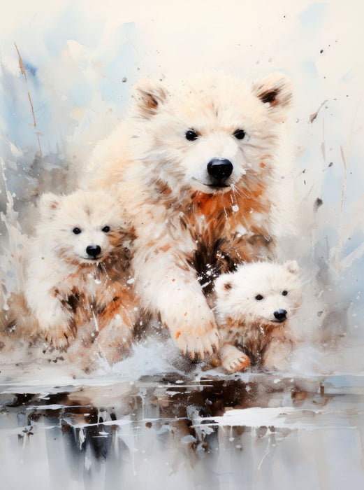 Majestätische Eisbärfamilie in Acrylfarbe - CALVENDO Foto-Puzzle'