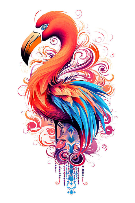 Premium Textil-Leinwand Flamingo im Tattoo Design