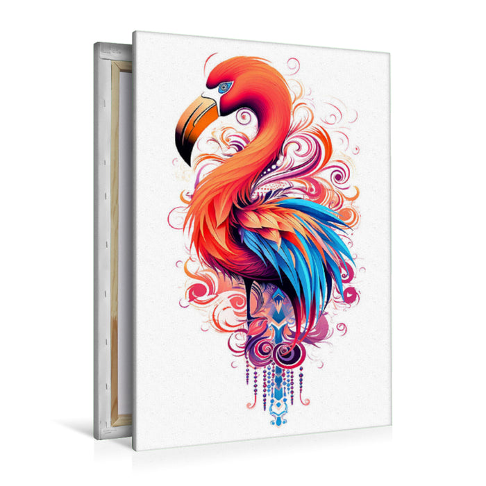 Premium Textil-Leinwand Flamingo im Tattoo Design