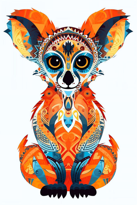 Premium Textil-Leinwand Lemur im Tattoo Design