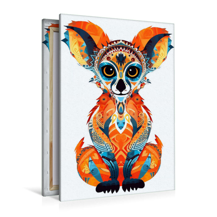 Premium Textil-Leinwand Lemur im Tattoo Design