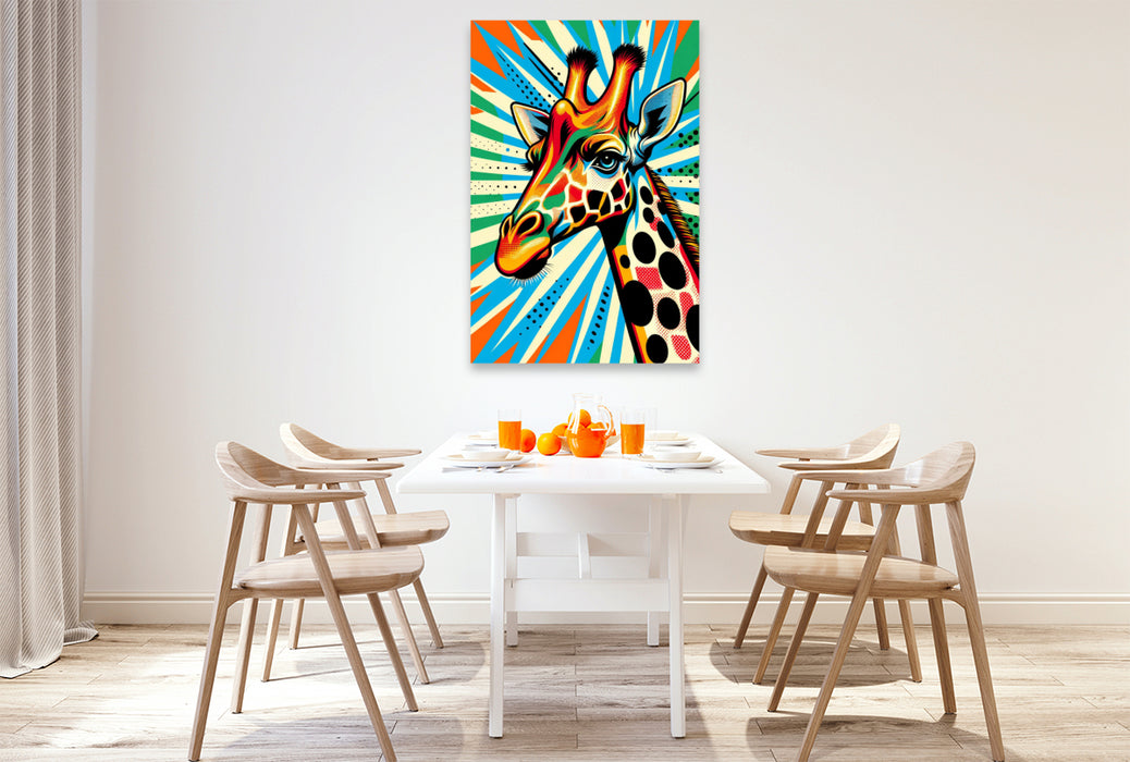 Premium Textil-Leinwand Retro Giraffe - Pop Art