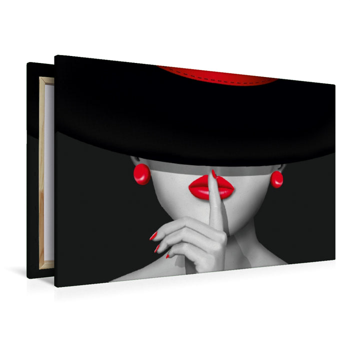Toile textile premium Toile textile premium 120 cm x 80 cm paysage Art numérique - Lèvres rouges de la dame noire 