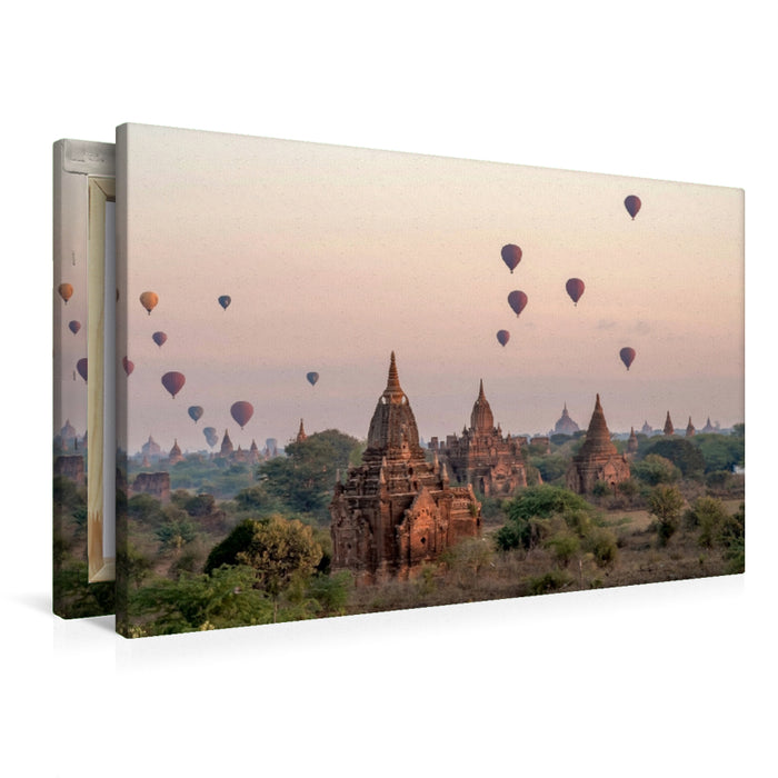 Premium Textil-Leinwand Premium Textil-Leinwand 90 cm x 60 cm quer Sonnenaufgang in Bagan