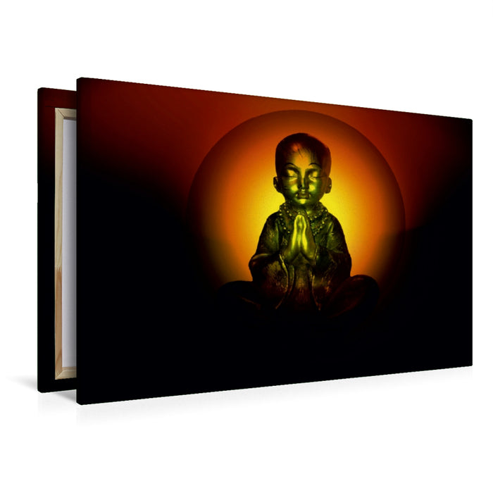 Premium Textil-Leinwand Premium Textil-Leinwand 120 cm x 80 cm quer Buddha im Gebet