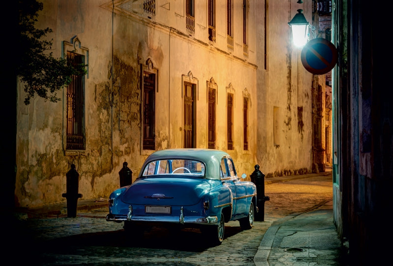 Toile textile premium Toile textile premium 120 cm x 80 cm paysage La nuit dans les rues de La Havane 